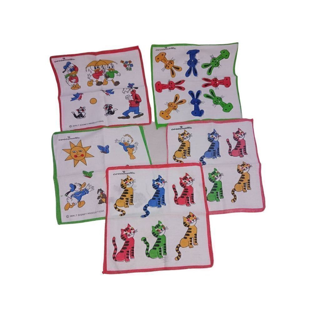 Vintage Children's Hankerchief Donald Duck and Goofy White Red Blue Lot Of 5